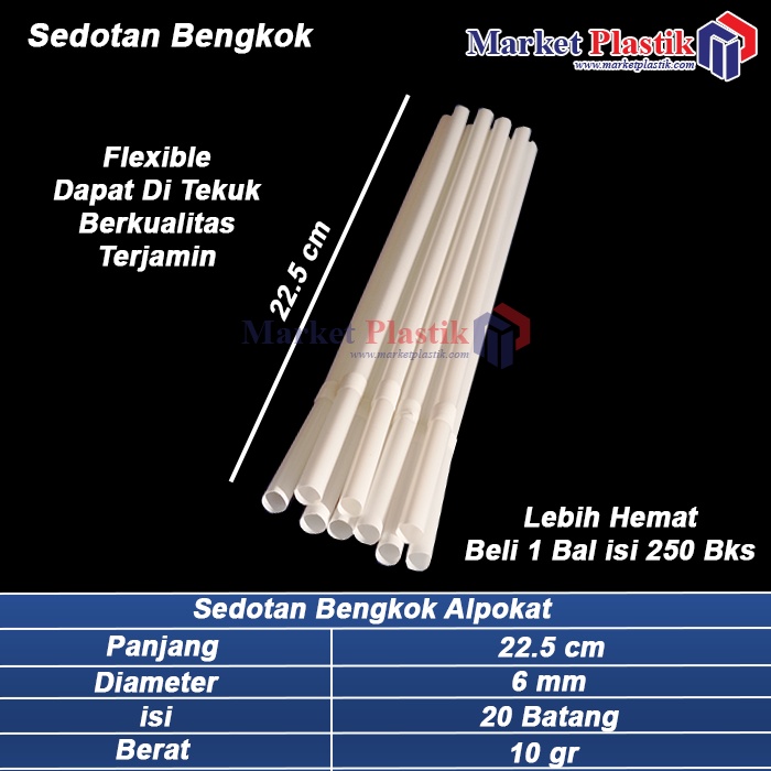 Sedotan Bengkok Alpokat Warna Putih Flexible Plastik Es Alp Hijau