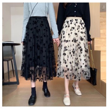Rok Panjang Rok Tutu Bunga Timbul Rok Bunga-bunga Rok panjang Rok muslim Rok korea Rok casual r