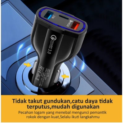 Car Charger Colokan Mobil 3 Ports / Car Charger Fast Charger 3 Port USB QC 3.0 TYPE C Output Saver Mobil Lampu