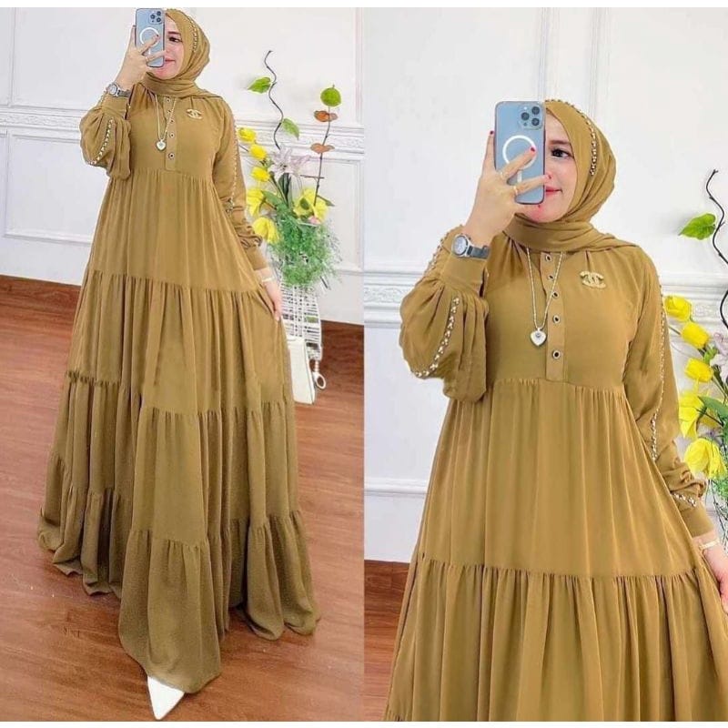 Gamis Putih Serena Set Pashmina Ceruty Babydoll Dress Kondangan Baju Wanita Kekinian Gaun Pesta Muslimah Setelan Wanita Jumbo