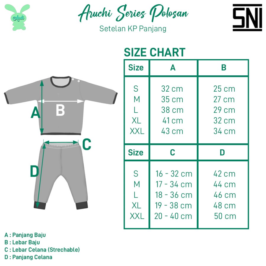 Aruchi setelan baju panjang piyama kancing pundak anak