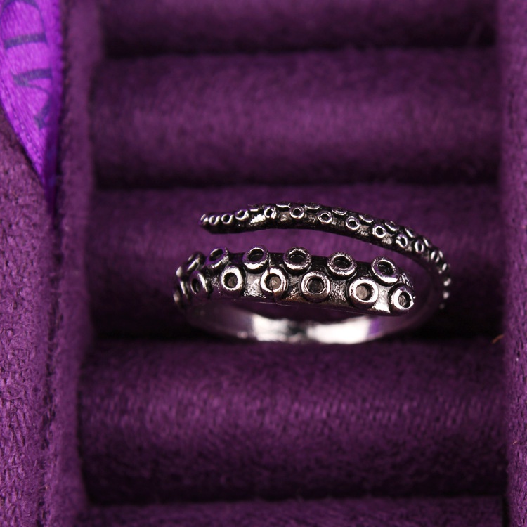 Cincin Model Terbuka Bahan alloy Desain Tentakel Gurita Gaya vintage Adjustable Untuk Wanita