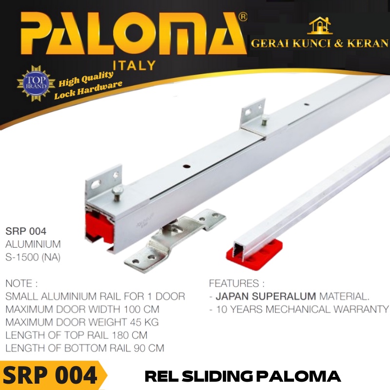 REL SLIDING PALOMA SRP 004 KAPASITAS 45KG  PANJANG 1,8 METER SATU PINTU