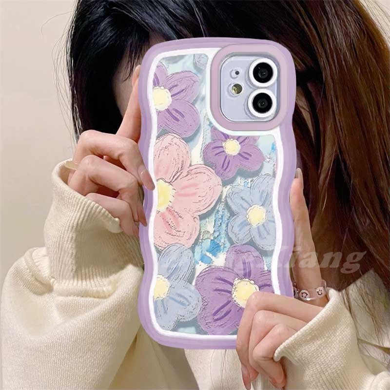 Casing TPU Realme C30 C31 C35 C21Y C25Y RealmeC11 C25 C17 C15 C12 C3 C2 Realme 7i 5 5i 6i 7 Pro Motif Bunga Ungu Dx