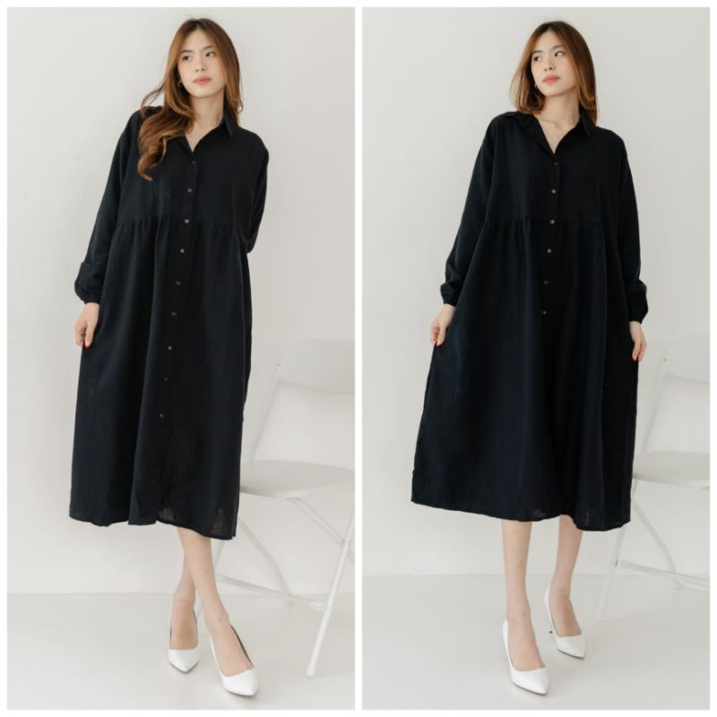 ⚡️CLEARANCE SALE ♡ PREMIUM ♡ ORIGINAL ! ANGGITA BIG SIZE JUMBO LONG SLEEVE COLLAR BUTTON  MIDI DRESS ( BUSUI, HIJAB &amp; BUMIL FRIENDLY )