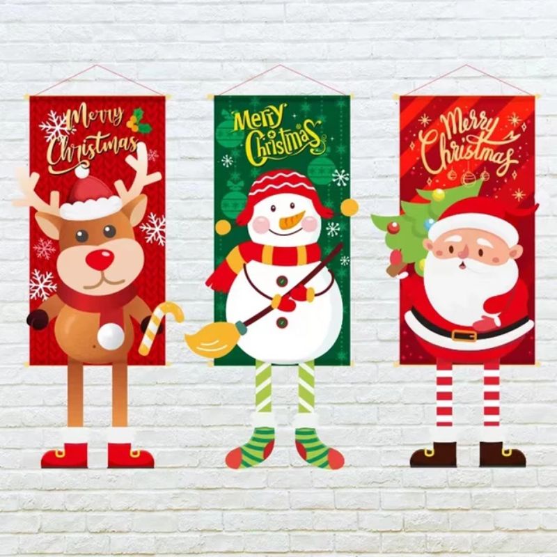 Gantungan Nuansa Natal Poster Kain Santa Claus 52CM x 116CM