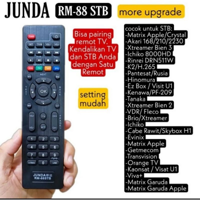 Remot Universal STB DVB T2 JUNDA RM-88 New bisa Pairing Remot TV