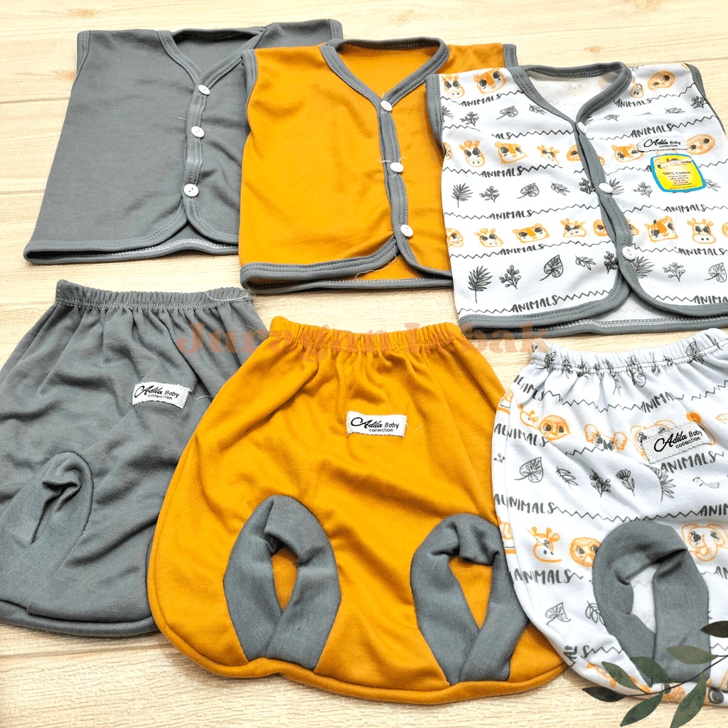 Paket Lahiran 18Pcs, Setelan Baju Bayi Baru Lahir Kekinian Motif Animal kombinasi warna Abu dan Mustard Baby Gift Set - Juragan Lebak