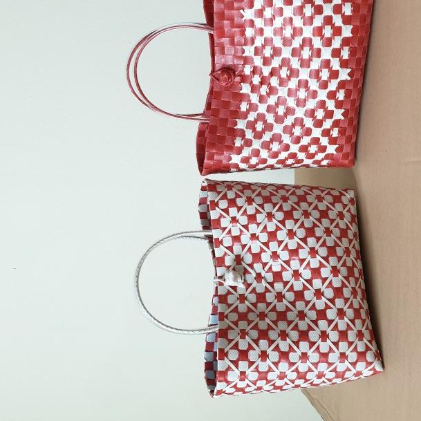 Marla Bag (merah) - Tas Anyaman Merah, Tas Hampers Imlek Natal Anyam