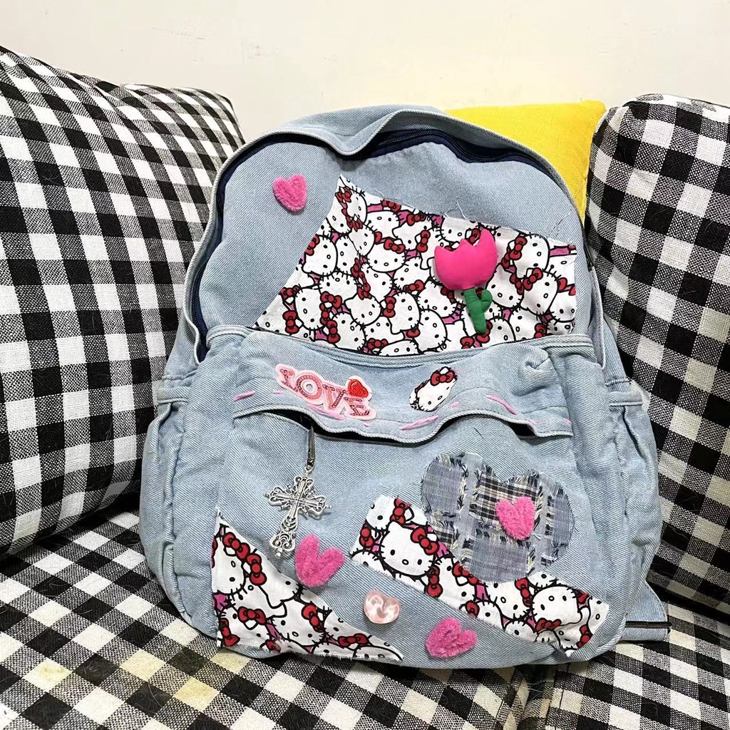 ◙▦☏Tas ransel hello kitty denim asli homemade tas hello kitty manis dan serbaguna jahitan milenial lama