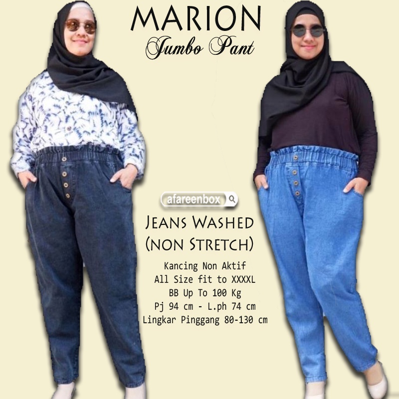 AFAREEN - Boyfriend Jeans Marion Baggy Jeans Sandra Kulot Jeans Wanita Pinggang Karet Kolor Variasi Kancing Super Jumbo