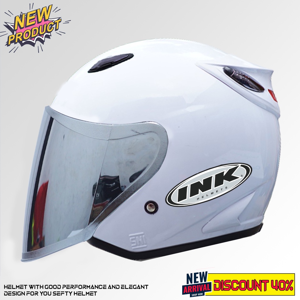 Helm Half Face INK CENTRO KW Kaca Venom Flat SILVER Untuk Pria Dan Wanita COD