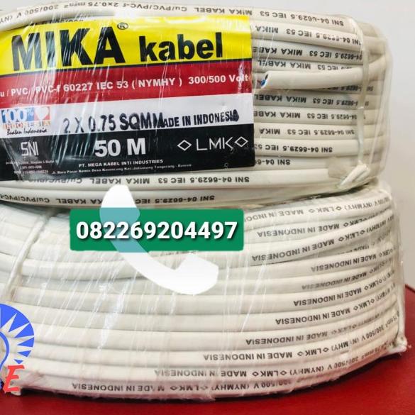 Kabel MIKA 2x0,75 NYMHY OVAL / GEPENG / PUTIH-HITAM - Putih