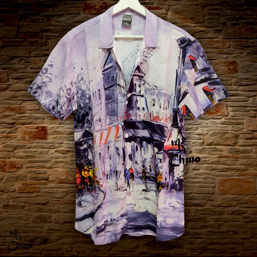 Baju Kemeja Motif The Netherland | Kemeja Casual Pria Vintage Style | Kemeja Korea Laki Laki Dewasa 