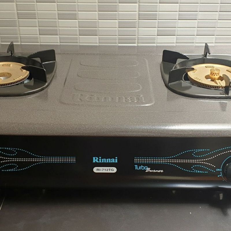 Kompor Gas RINNAI 2 Tungku Kaca Masak Hitam RI-712 GA(B) Api Lilin Turbo Hitam//Misteri box!!!-1