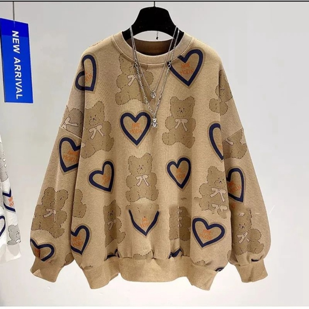 Sweater Wanita Oversize | LOVE BEAR FULL PRINT Sweater Korean Style Wanita