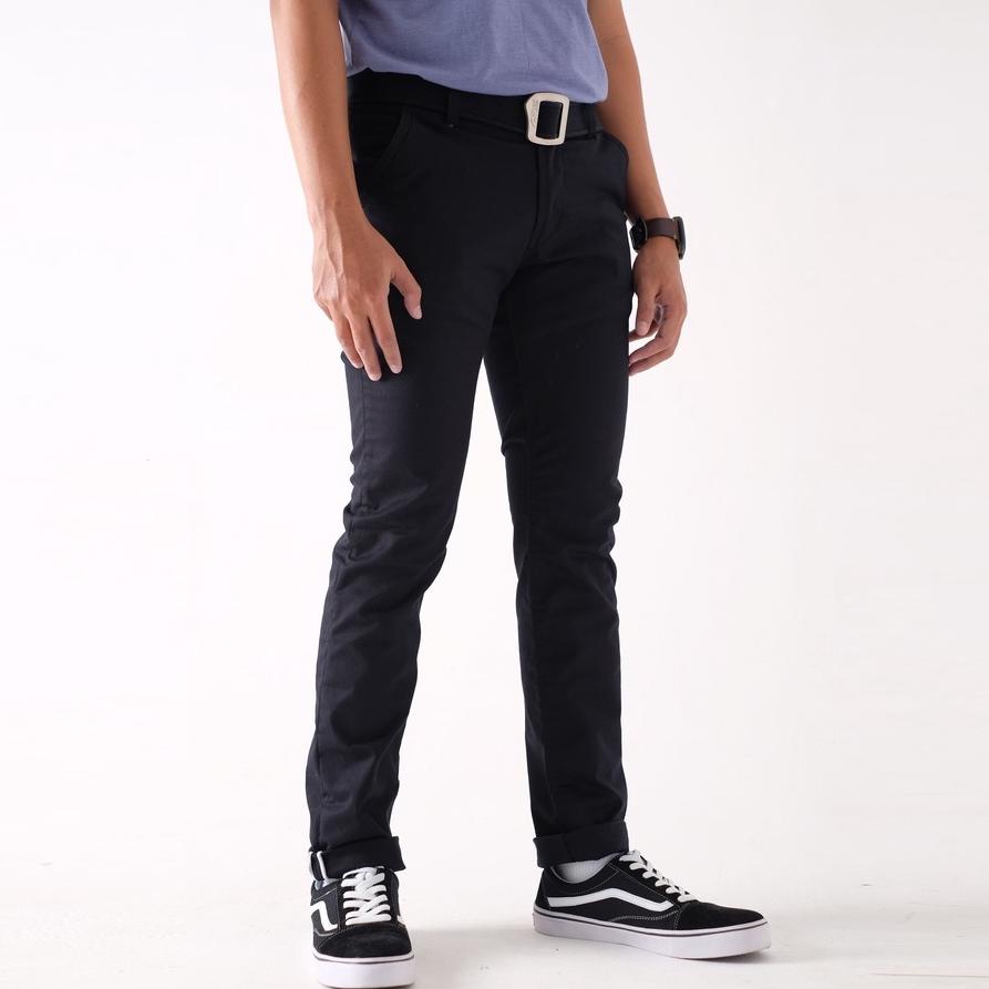 Celana Panjang Pria Chino Modern Chinos Slim Fit Trust Denim Cult Black Hitam Strech Slimfit Selvedg