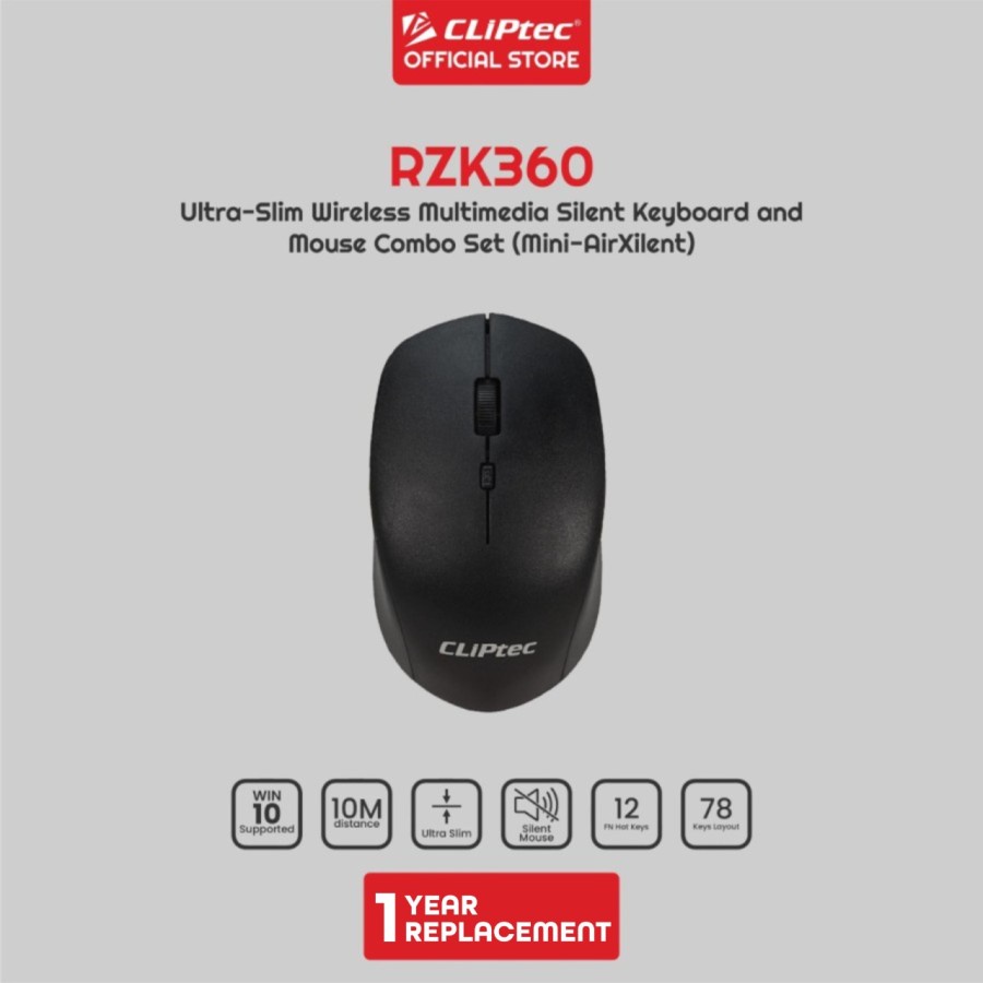 Keyboard Mouse CLIPtec RZK360 Wireless Silent Ultra Slim 1600DPI