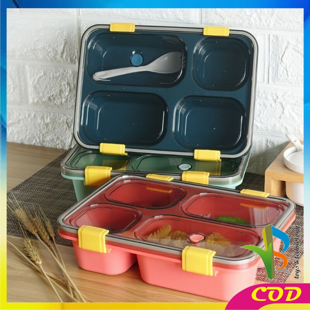 RB-C446 Kotak Bekal 3 Sekat 4 Sekat Anti Tumpah Tempat Makan Lunch Box Free Sendok Food Grade Impor Murah