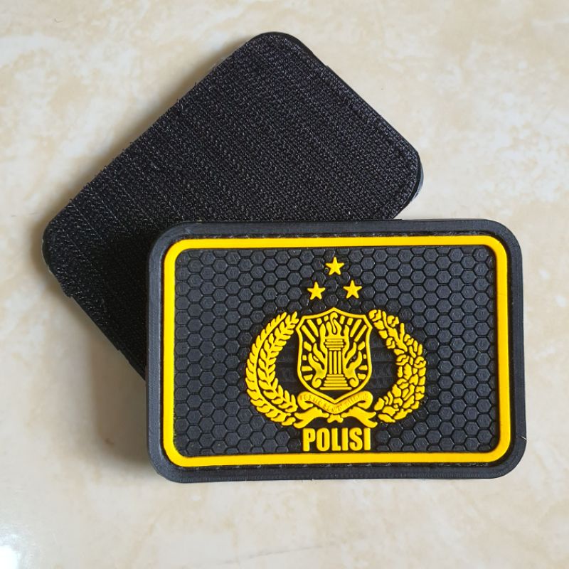 patch rubber logo tibrata polisi kotak kuning / polri / police / tempelan emblem karet velcro