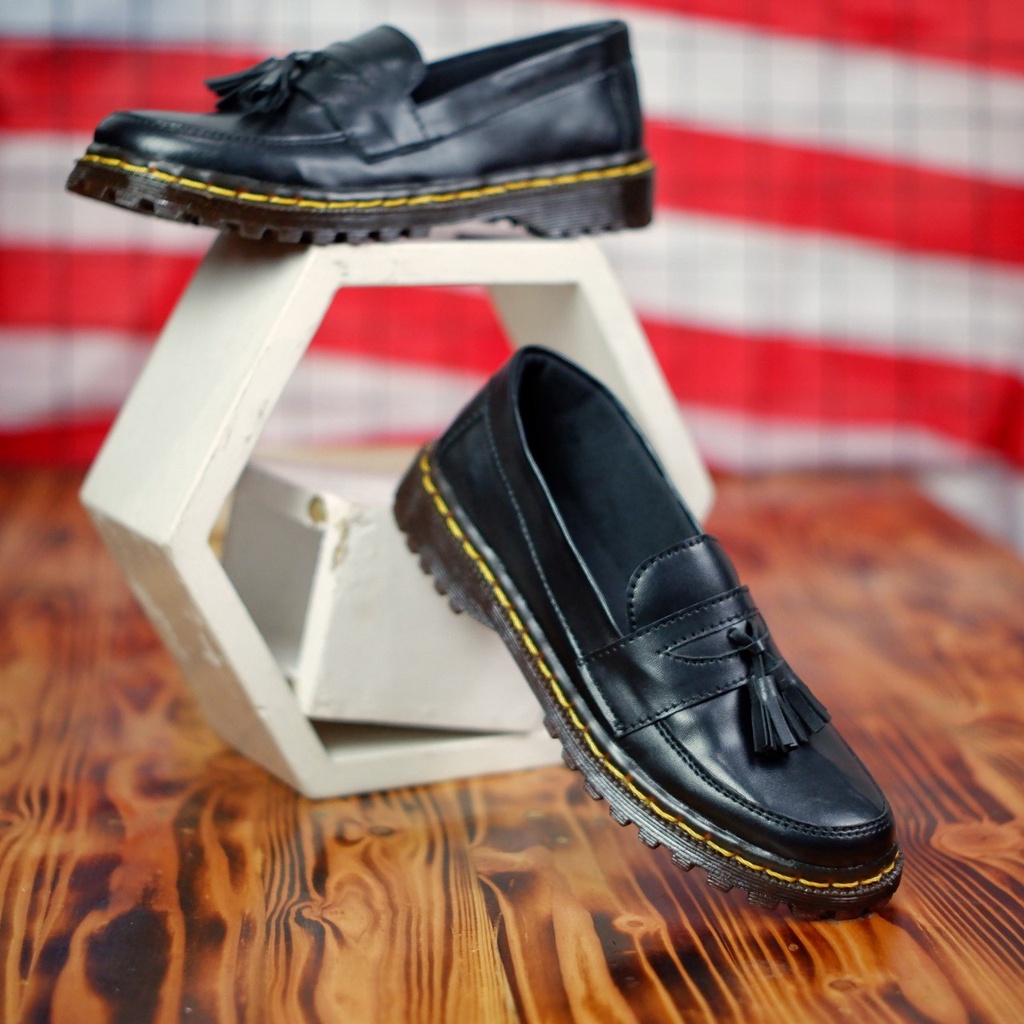 BURAY X Sepatu Loafer Boi Kulit WANITA Kulit Asli Casual Kasual Formal Pascal Full Black SlipOn Pantofel Kerja Kantor