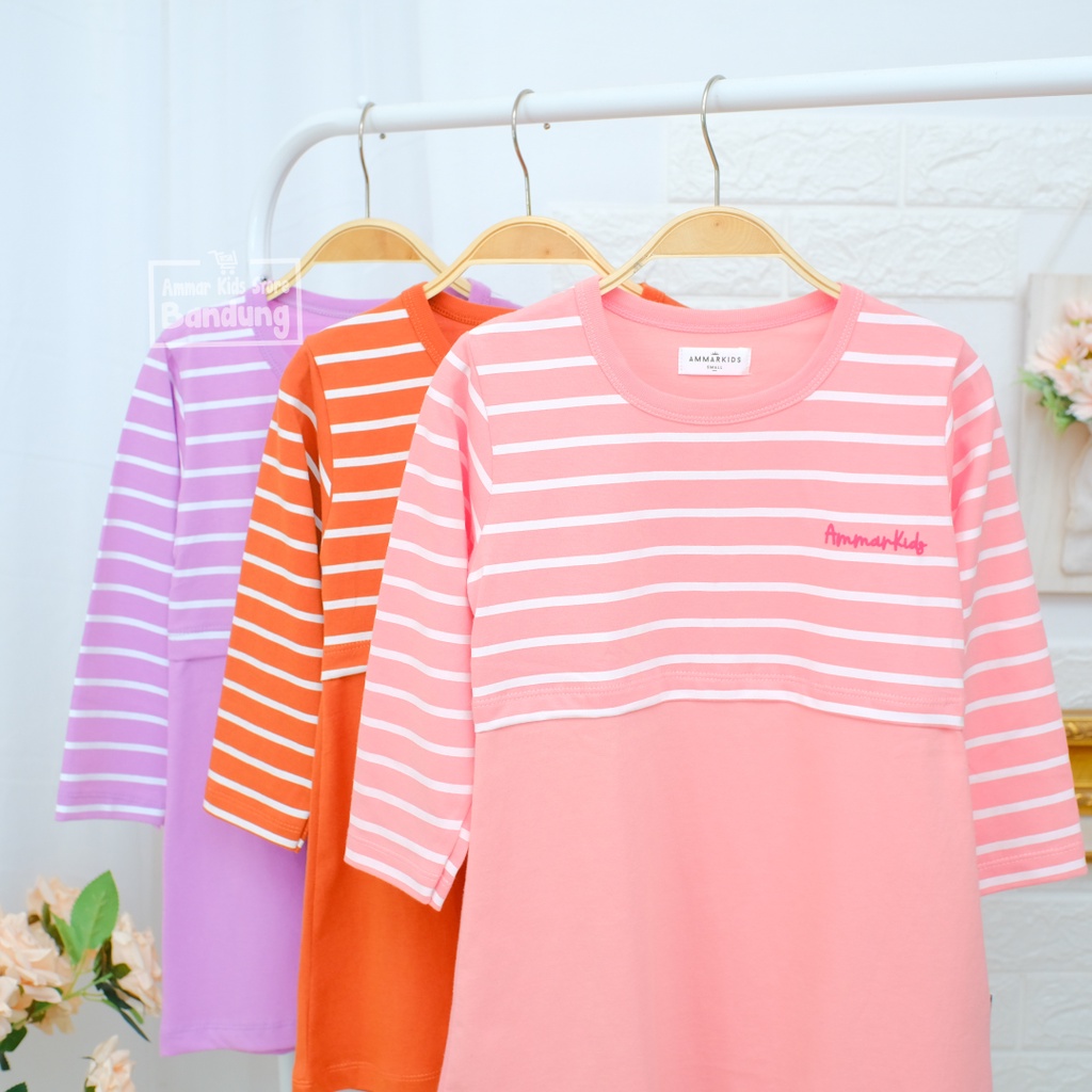 Tunik Kaos Anak Perempuan Tangan Panjang DAILY CHIC TUNIC Stripe Collection Brand Ammar Kids Baju Outfit Harian Simpel dan Lucu Untuk Usia 3 - 12 Tahun