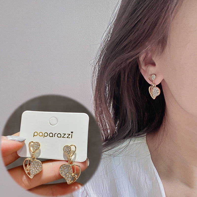 Anting Tusuk Gantung Temperament Desain Hati Hias Berlian Gaya Simple Serbaguna Untuk Wanita