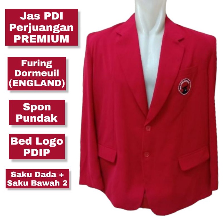Jas PDIP / Jas Partai / Jas PDI Perjuangan, Furing Dormeuil (ENGLAND), Spon Pundak,  Logo bed PDIP, 
