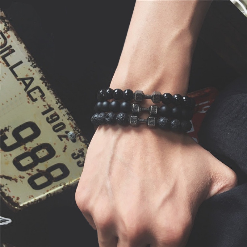 Adjustable Peregangan Bangle Pasangan Batu Vulkanik Gelang Dumbbell Manik-Manik Bracelets