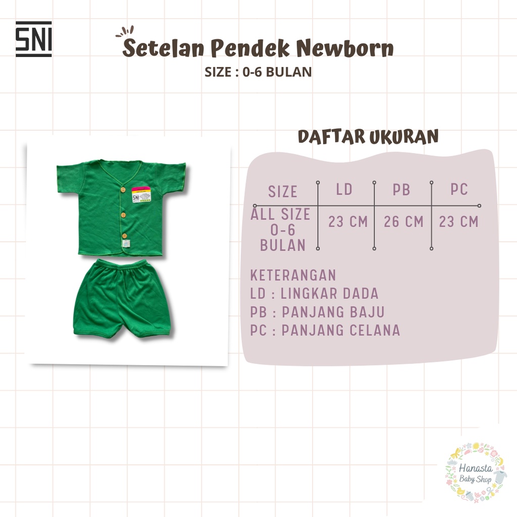 Baju Bayi Newborn Setelan Lengan Pendek Polos Katun 0-6 Bulan