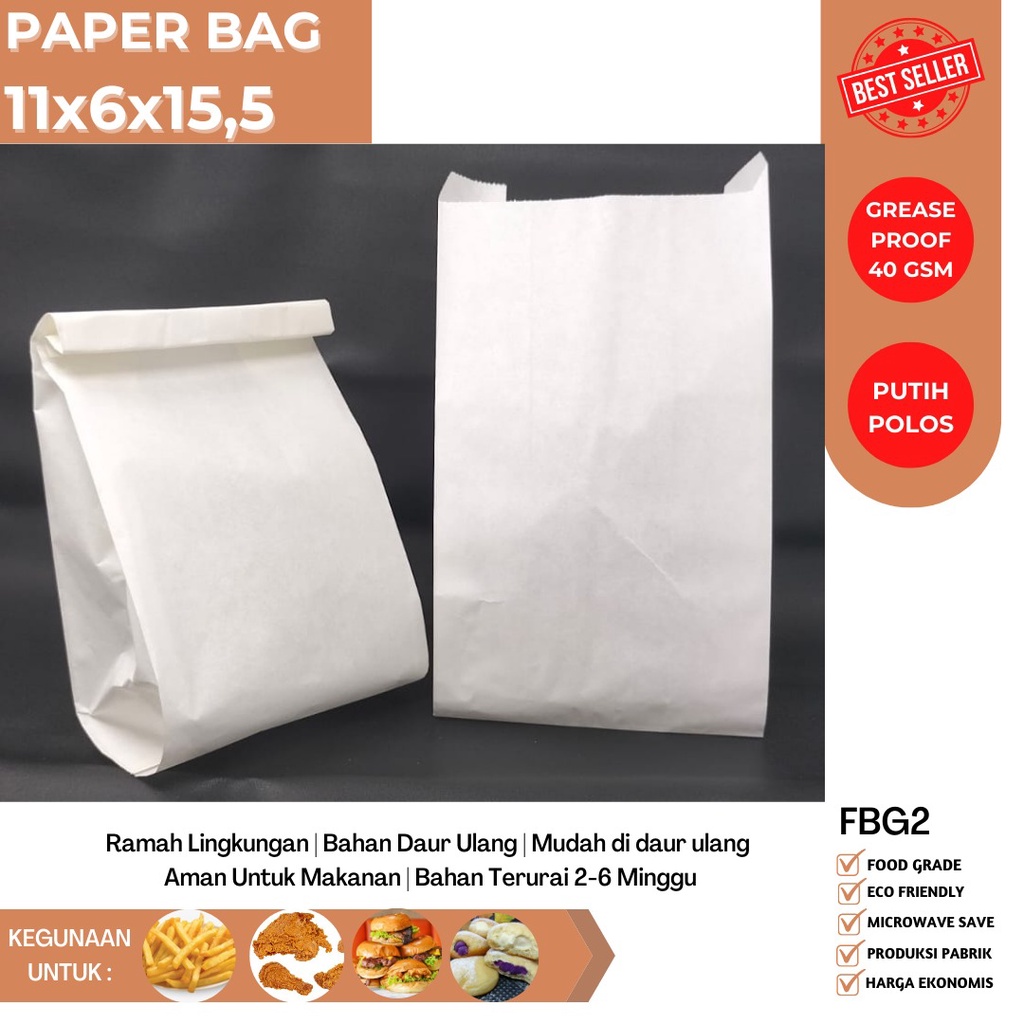 Paper Bag Burger Size 13x7.5x23 (Isi 50 Pcs-FBG2W)