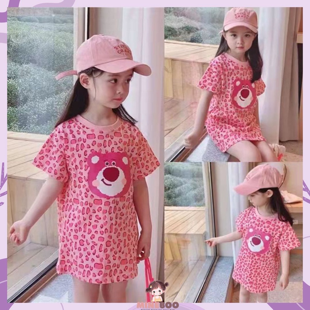 mineboo - PINKISH LEOPARD 1-9TAHUN gadis merah muda beruang /dress kaos anak perempuan