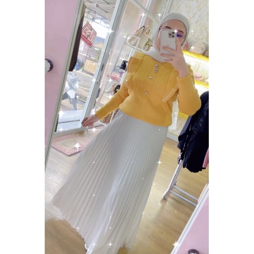 rok putih /hitam / polos/pleated skirt// rok plisket/ rok suede import