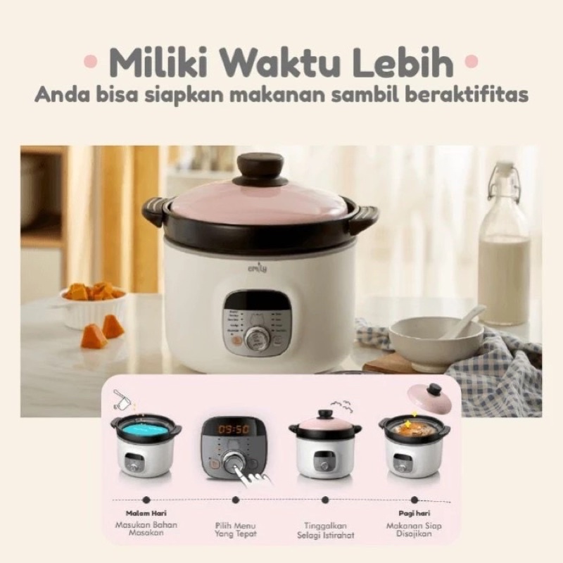 Emily Slow Cooker 2,8 L 2,8 Liter Tanah Liat Alat Memasak Mpasi