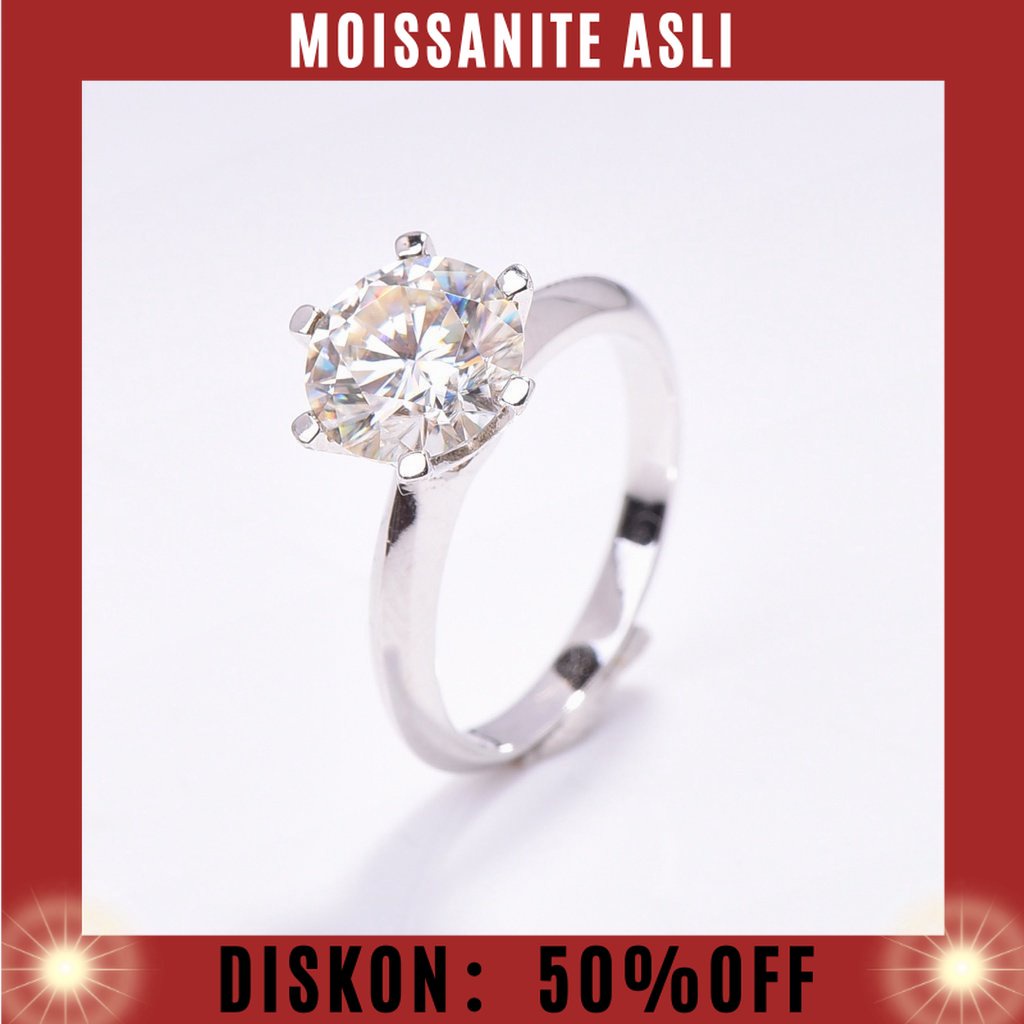100% asli moissanite, bisa jual kembali toko emas lainNICE Diamond⭐Cincin Enam Cabang Klasik 1ct/2ct