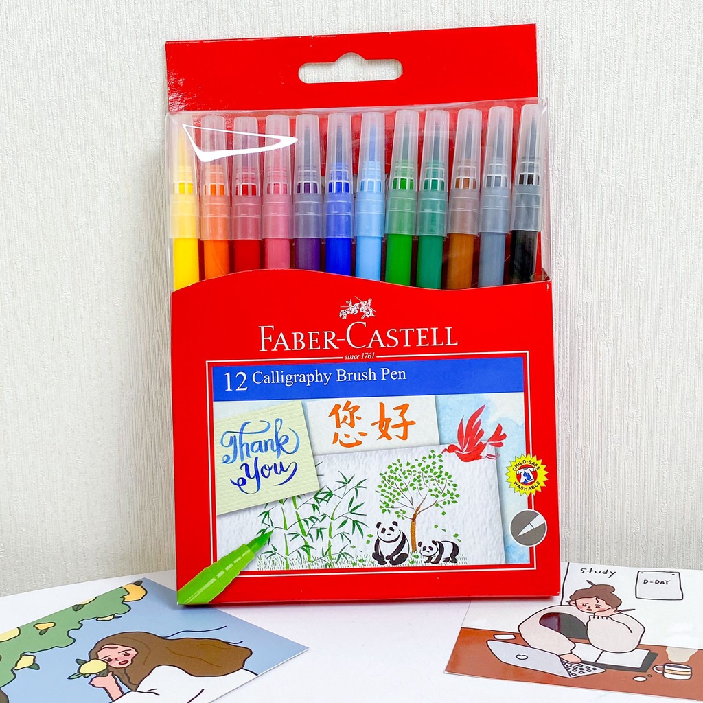 

12 PCS BRUSH PEN SPIDOL KUAS FABER CASTELL CALLIGRAPHY / SPIDOL KALIGRAFI WARNA WARNI BISA COD