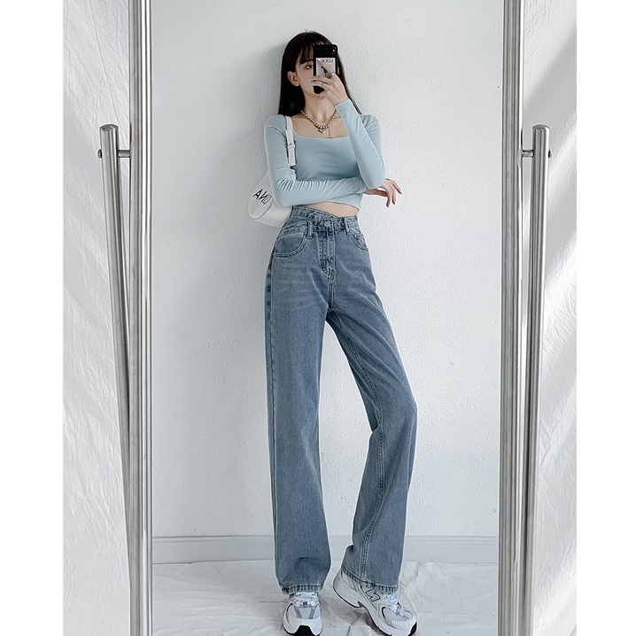 2022 Korean Style Highwaist Straight Kasual Jeans Wanita