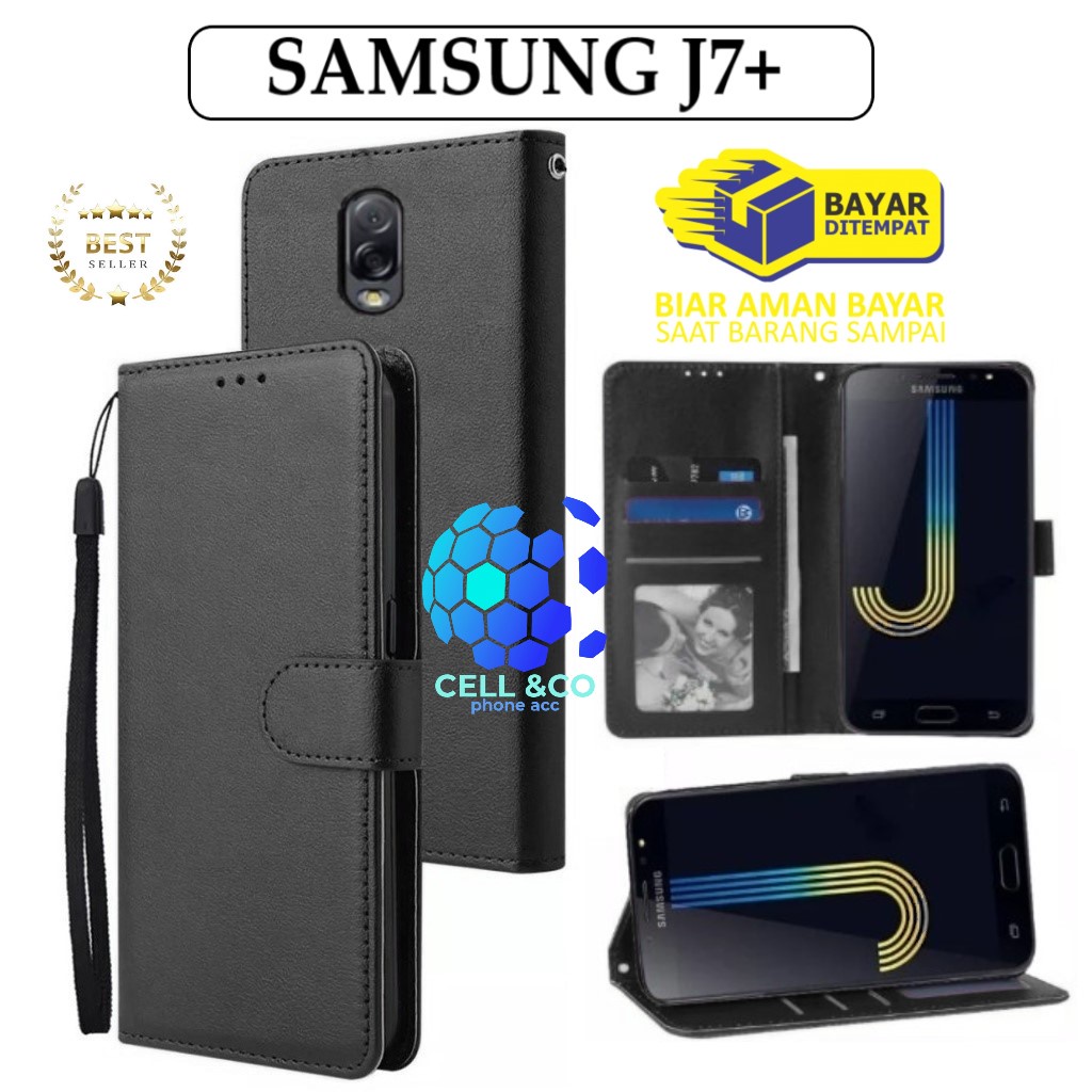 FLIP COVER SAMSUNG J7 PLUS LEATHER WALLET PREMIUM FLIP CASE BUKA TUTUP KESING HP CASING FLIP CASE WALLET SAMSUNG J7 PLUS