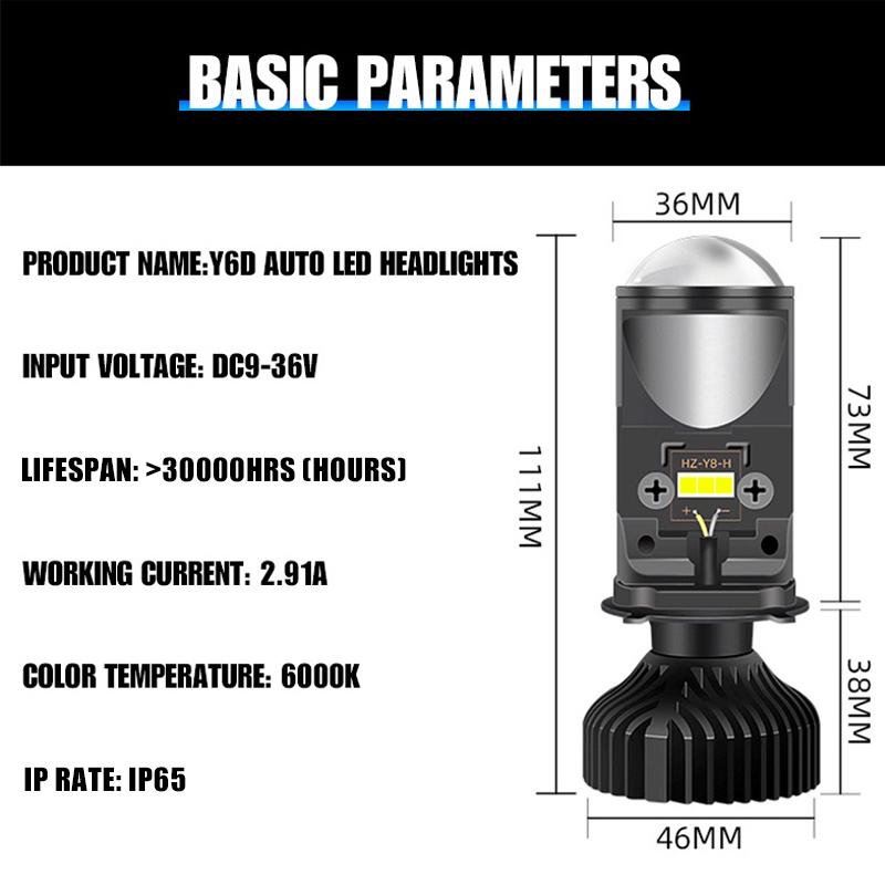2pieces Lampu Led Projie H4 Mini Lens Y6D 50 Watt Super Terang promo harga untuk sepasang kiri kanan H4 Lampu Untuk Mobil