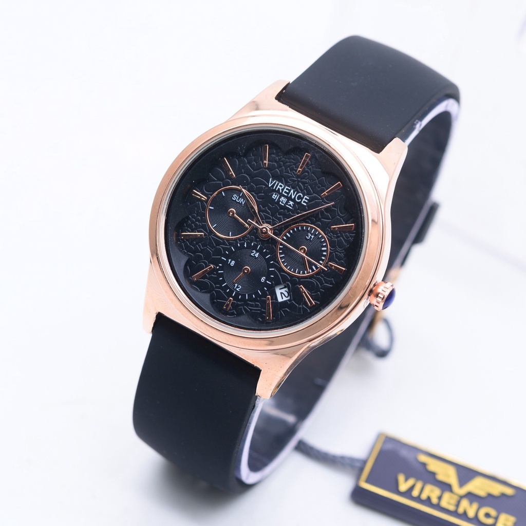 BEST SELLER JAM TANGAN WANITA VIRENCE R85 TALI RUBBER CHRONO HIASAN TANGGAL AKTIF DM 3.8CM FREE BOX ORI &amp; BATERAI || JAM TANGAN FASHION WANITA JAM TANGAN CEWEK MURAH