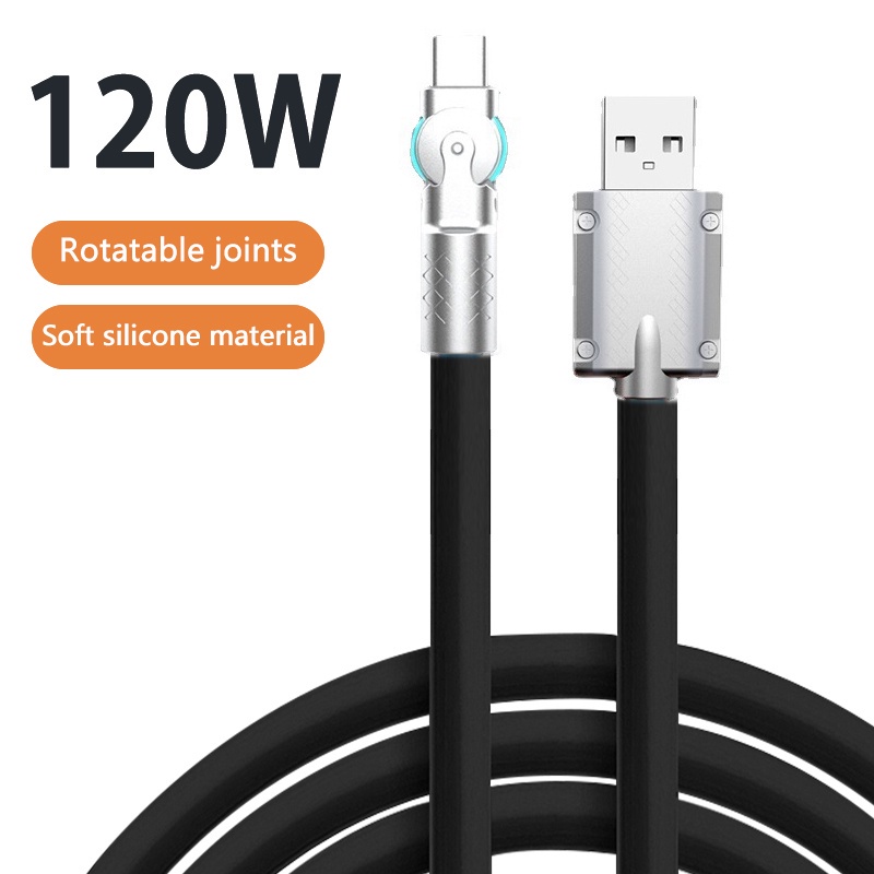 Kabel Gaming USB Tipe C 120W 6A Rotasi 180 Derajat Bahan Silikon Untuk Android iPhone