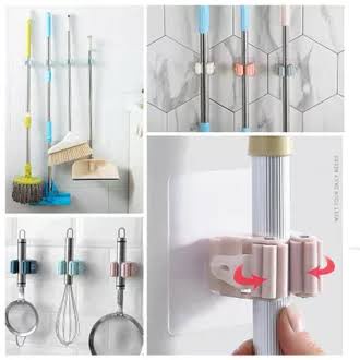 Gantungan Sapu Pel Alat Masak Dapur Tempel Dinding Jepit Magic Hook Hanger Mop Holder Penjepit