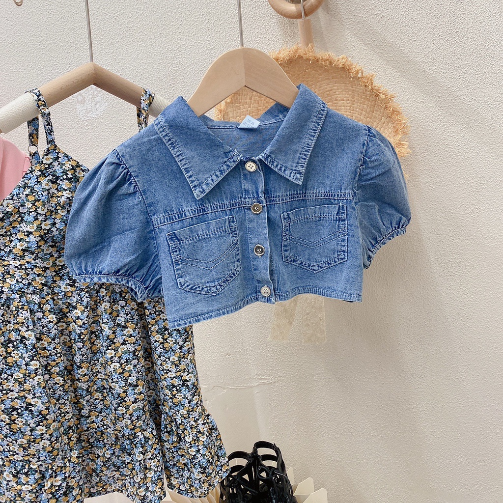 CHUBBI 64 Dress Anak Perempuan Fashion Korea Bunga + Rompi Jeans