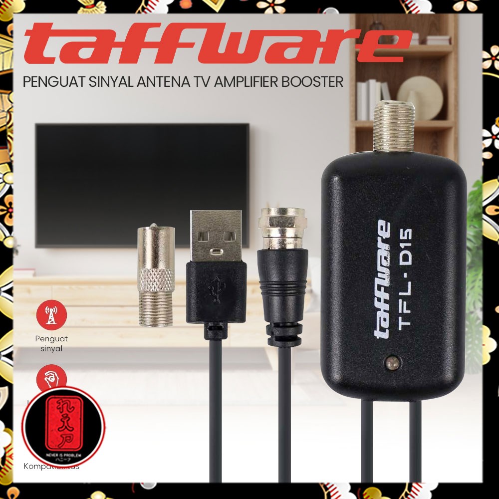 Taffware Penguat Sinyal Antena TV Amplifier Signal Booster HD DVB-T2 for Digital TV Antenna - TFL-D15 - Black