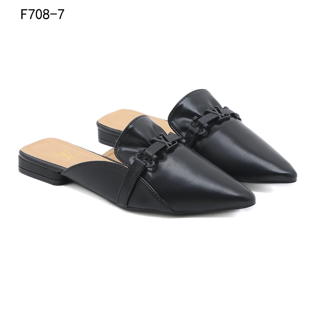 Logo Pointed Toe Mules F708-7