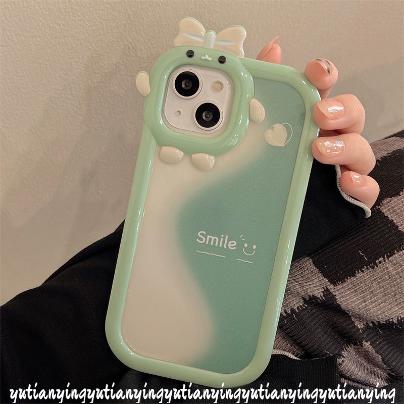 Wave Green Splicing Cartoon Cute Smile Phone Case Compatible for IPhone XR 7 8 6 6S Plus 14 Plus 11 12 13 14 11 Pro Max X XS MAX SE 2020 3D Little Monster Lens Soft Back Cover