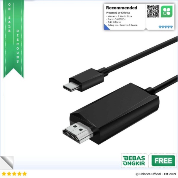 Promo CHOETECH Kabel Adapter Converter USB Type C to HDMI 4K 2 Meter - CH002 - Hitam CHOETECH Berkua