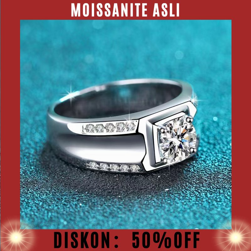 100% asli moissanite, bisa jual kembali toko emas lainNICE Diamond Cincin Pertunangan Pria 1 Ct Mois