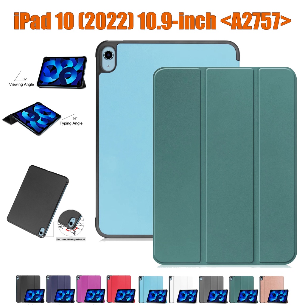 Casing Flip Lipat Pu Warna Polos Untuk iPad 10 (2022) 10.9 &quot;Gen 10.9&quot; A2757 A2777