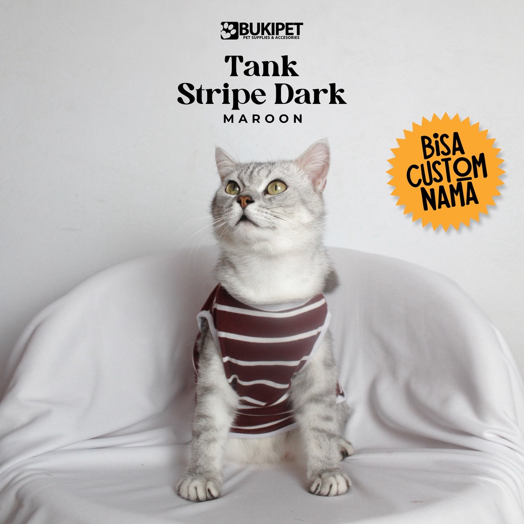 Baju Kucing Lucu Murah Cewek Cowok Aksesoris Hewan Kecil - Tank Stripe Dark Maroon Series